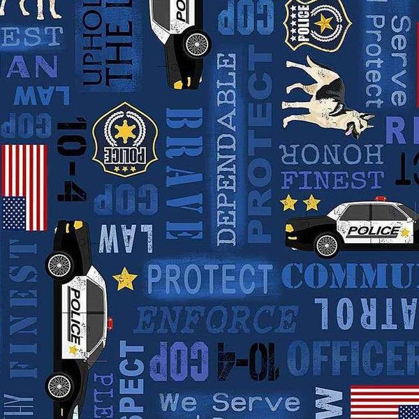 Blue Police Officer Cotton Fabric