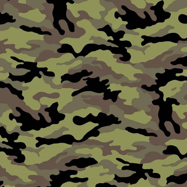 Army Camo Black/Oliver Woodland Camouflage Cotton Fabric - Novelty Fabric - Same Day Fabric - David Textiles
