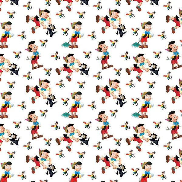 Disney Pinnochio Jiminy Cricket Figaro Dancing Cotton Fabric