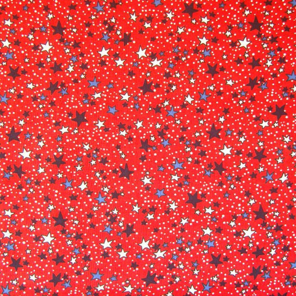 Dotted Stars on Red Cotton Fabric