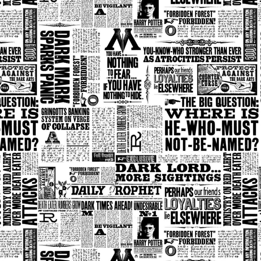 Harry Potter Cotton Fabric Wizarding World Newsprint Same Day Fabric