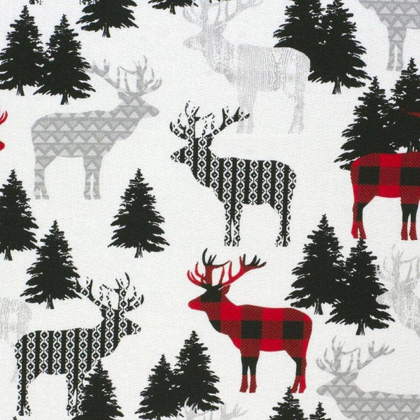 B&W Red Pattern Trap Deer Christmas Cotton Fabric - Holiday - Same Day Fabric - HIJO
