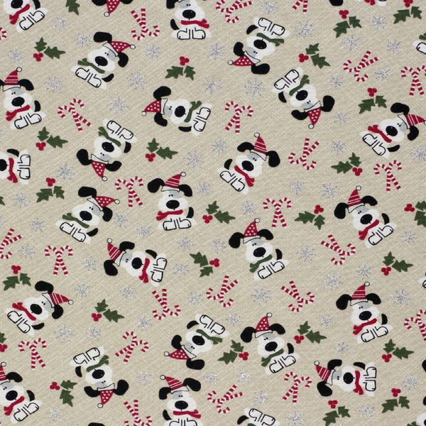I Woof You Holiday Cream Glitter Christmas Cotton Fabric - Holiday - Same Day Fabric - HIJO