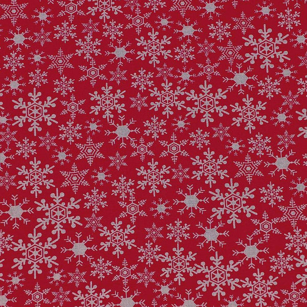 Noel & Snowflakes on Red Christmas Cotton Fabric - Holiday - Same Day Fabric - HIJO