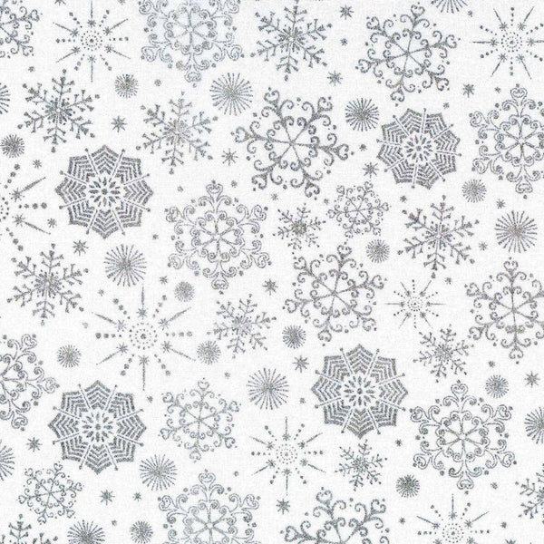 Snowflakes on White Christmas Cotton Fabric - Holiday - Same Day Fabric - HIJO