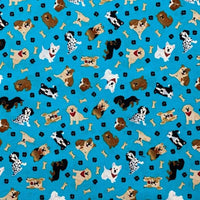 Dogs & Pups Tossed on Teal Cotton Fabric - Novelty Fabric - Same Day Fabric - HIJO