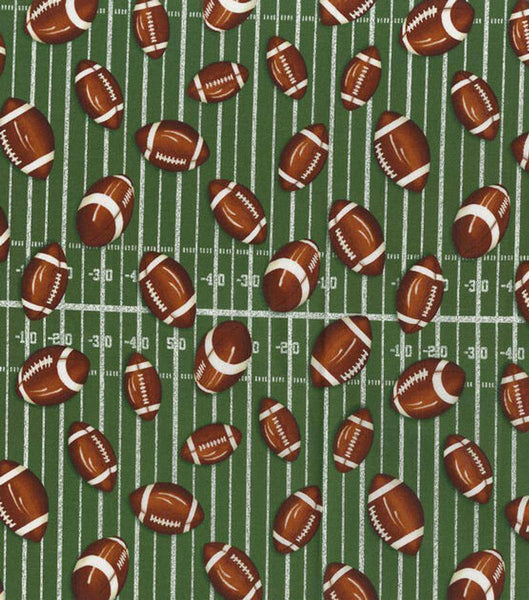 Footballs on Field Cotton Fabric - Novelty Fabric - Same Day Fabric - HIJO