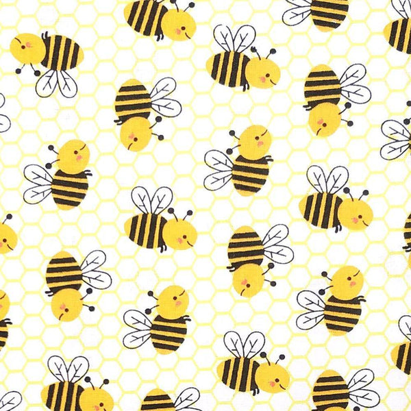 Happy Bees on Honeycomb Cotton Fabric - Novelty Fabric - Same Day Fabric - HIJO