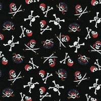 Pirate Skulls on Black Cotton Fabric - Novelty Fabric - Same Day Fabric - HIJO