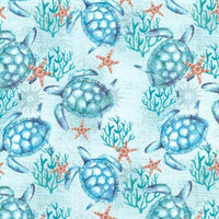 Sea Turtles & Starfish Cotton Fabric - Novelty Fabric - Same Day Fabric - HIJO