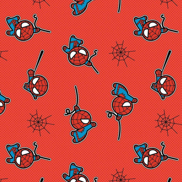 Marvel Kawaii Spiderman Red Cotton Fabric