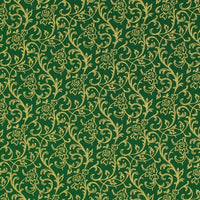 Merry Christmas Green Metallic Gold Floral Christmas Cotton Fabric