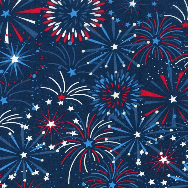 Patriotic Cotton Fabric Star Fireworks