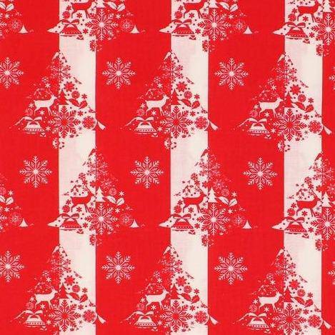 Red and White Christmas Tree Stripes Christmas Cotton Fabric