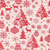 Reindeer Ornaments Red Christmas Cotton Fabric
