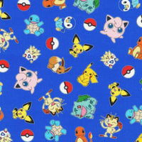 Pokemon Friends Tossed Blue Cotton Fabric - Character Fabric - Same Day Fabric - Robert Kaufman
