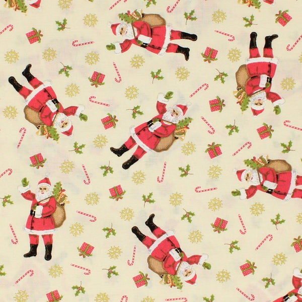 Santa's Coming to Town Tossed Christmas Cotton Fabric