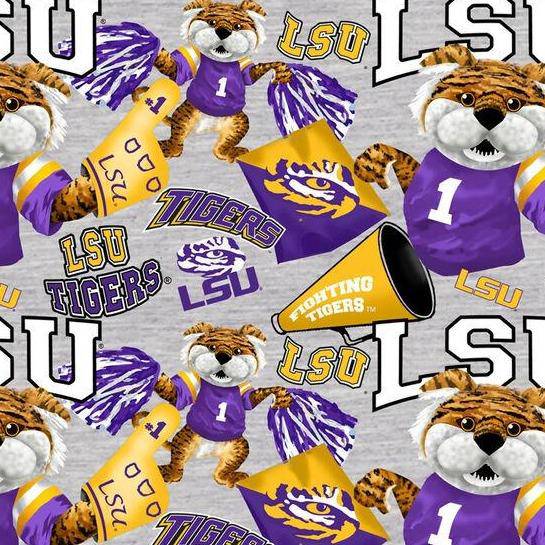Louisiana State University Tigers Cotton Fabric Collegiate Mascot - Team Fabric - Same Day Fabric - Sykel Enterprises