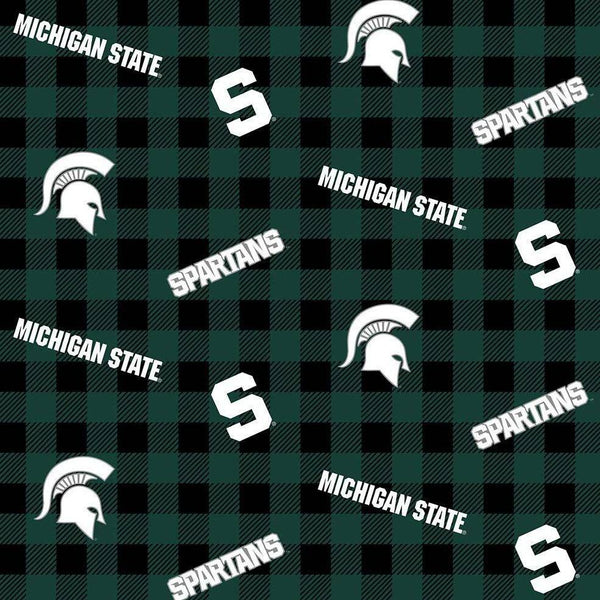 NCAA Michigan State MSU Spartans Buffalo Check FLANNEL Fabric - Team Fabric - Same Day Fabric - Sykel Enterprises
