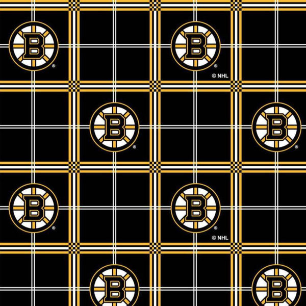 NHL Boston Bruins Plaid FLANNEL Fabric - Team Fabric - Same Day Fabric - Sykel Enterprises