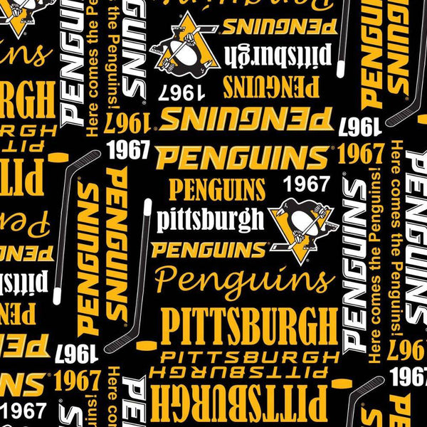 NHL Pittsburgh Penguins Writing Fabric - Team Fabric - Same Day Fabric - Sykel Enterprises