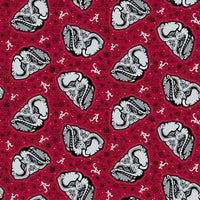 University of Alabama Crimson Tide Cotton Fabric Elephant Sugar Skulls - Team Fabric - Same Day Fabric - Sykel Enterprises