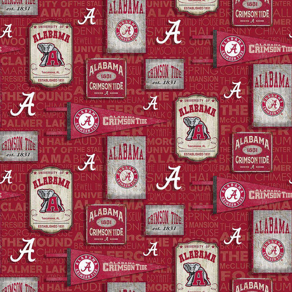 University of Alabama Crimson Tide Cotton Fabric Vintage Pennant - Team Fabric - Same Day Fabric - Sykel Enterprises