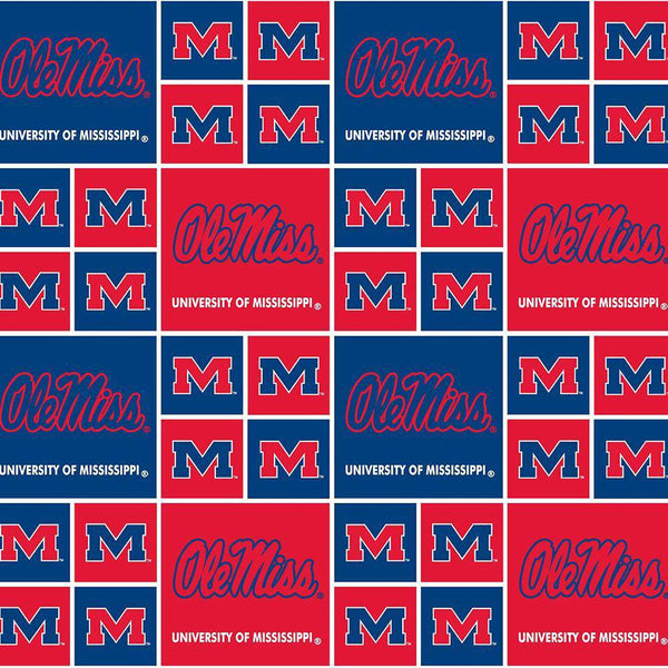 University of Mississippi Ole Miss Rebels Cotton Fabric Block - Team Fabric - Same Day Fabric - Sykel Enterprises