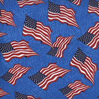Wavy Flag on Blue USA Cotton Fabric